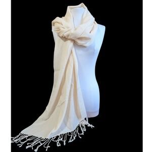 Bloomingdale's Silk & Cashmere Solid Tassled Scarf Wrap Shawl Cream